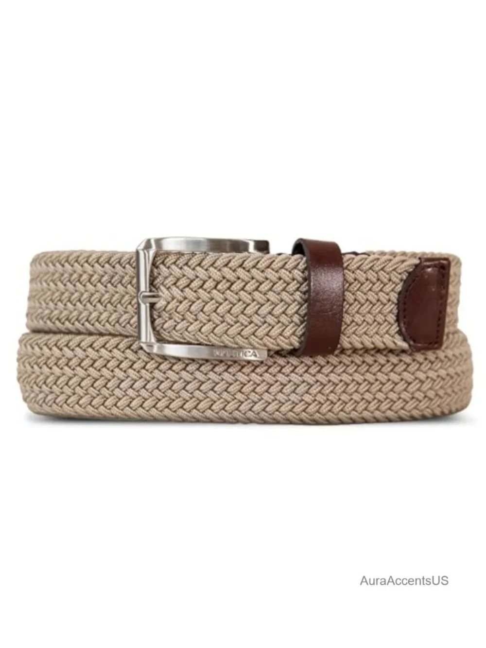 Men's Casual Leather Belt with Stretch Webbing & Metal Harness Buckle
